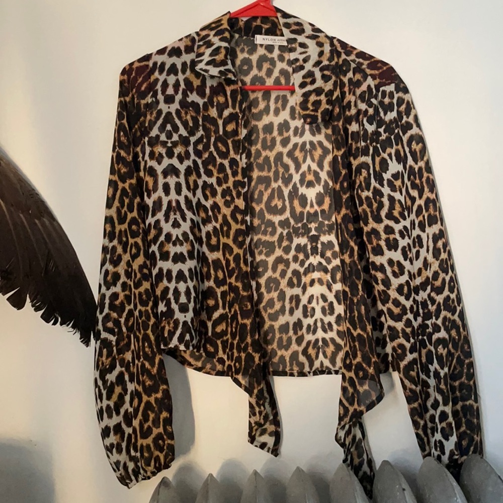 Nylon apparel sheer cheetah print top
